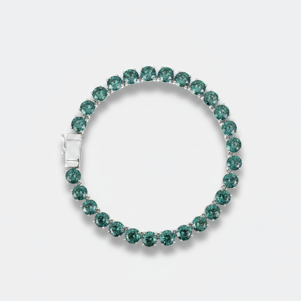 5mm green moissanite tennis chain in silver