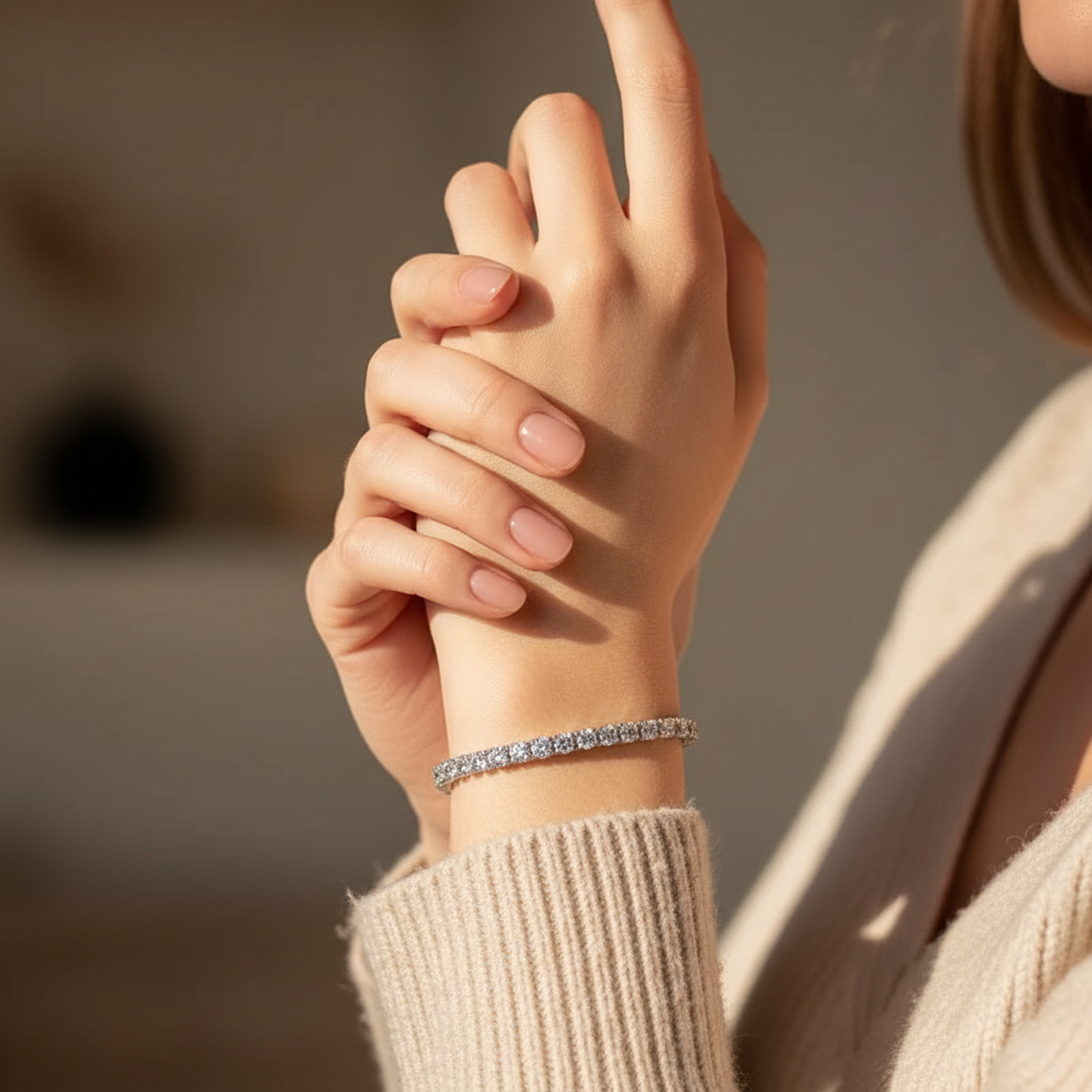 4mm Yellow Gold Tennis Bracelet on wrist