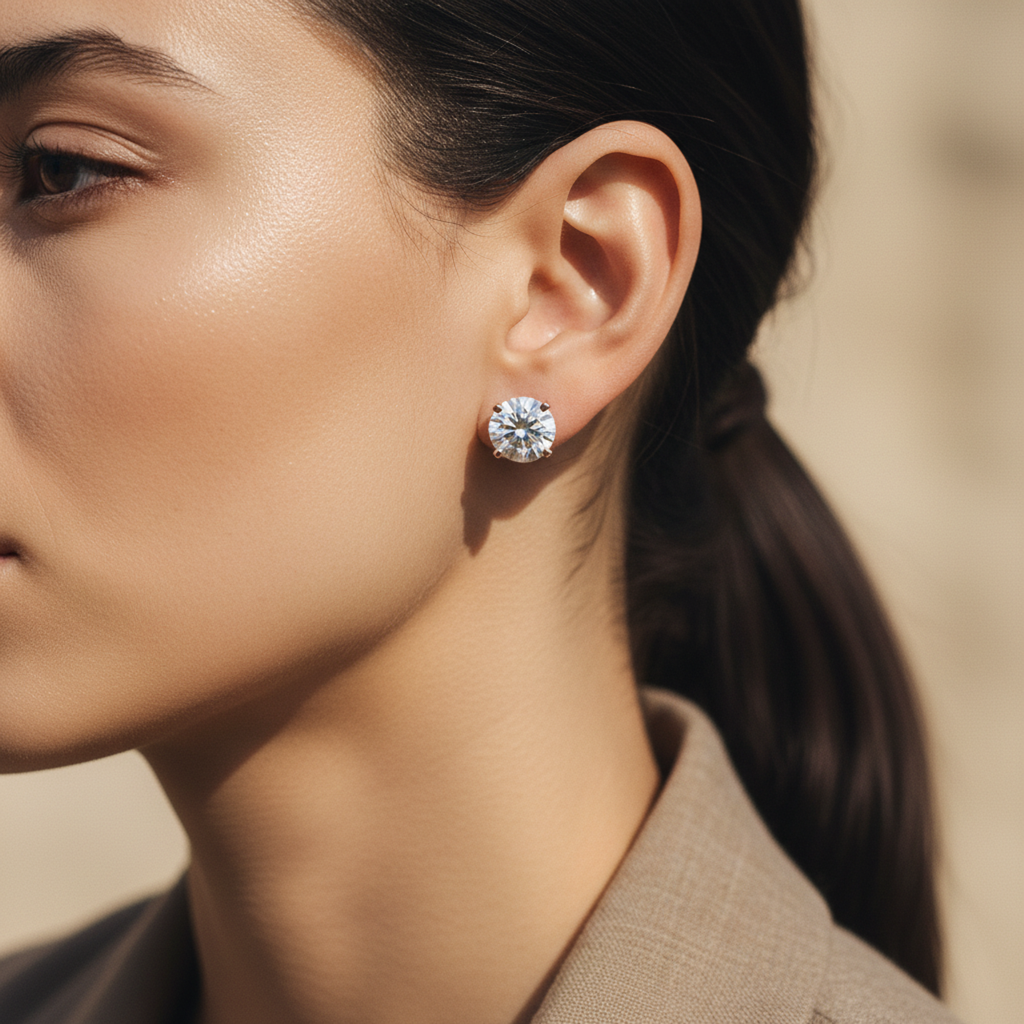 0.8ct Round Studs on ear