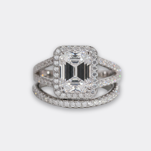 3ct Emerald Bridal Set Rhodium in silver