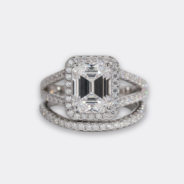 3ct Emerald-Cut Bridal Set · Rhodium
