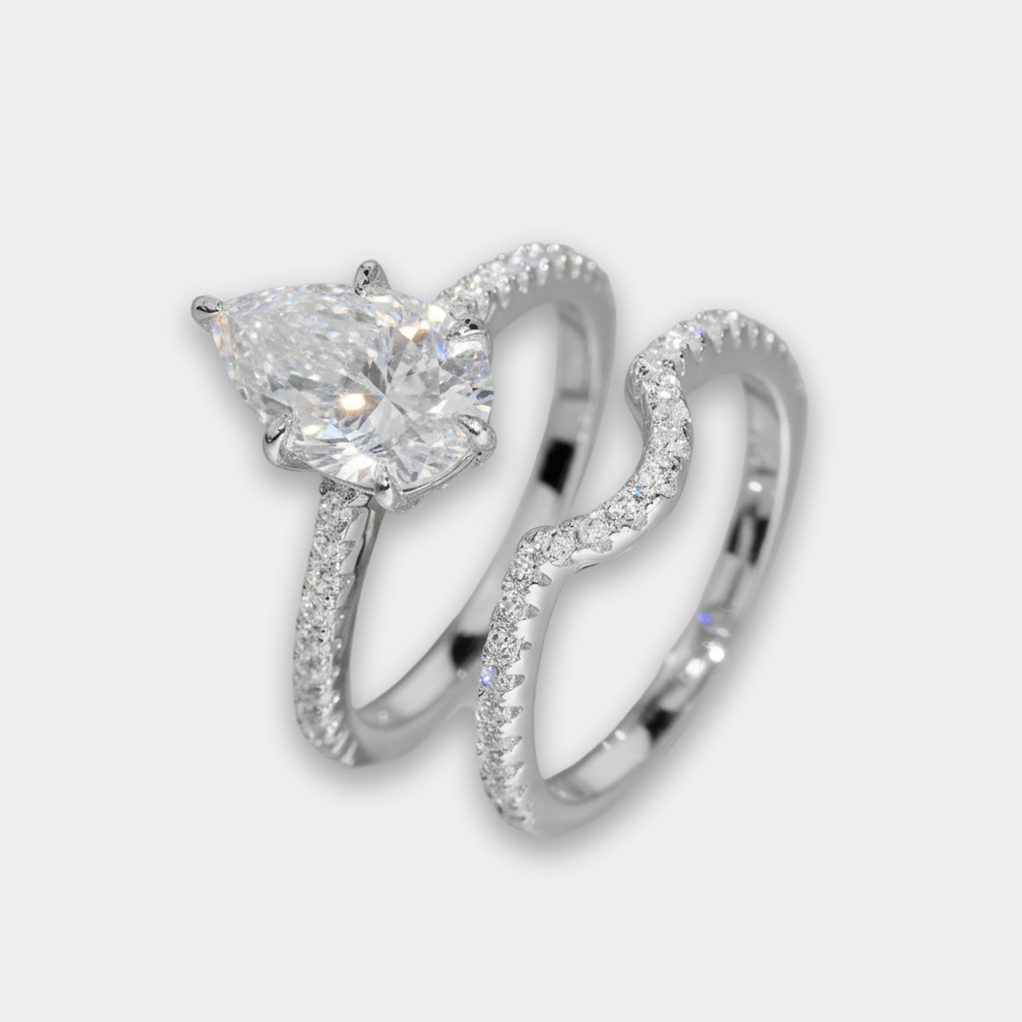 3ct Pear Bridal Set Rhodium in silver