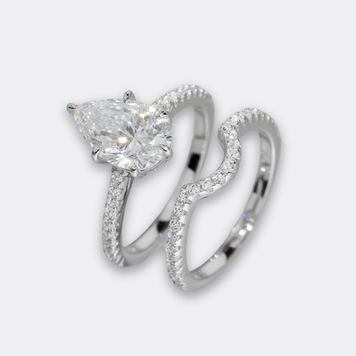 3ct Pear Bridal Set Rhodium in silver