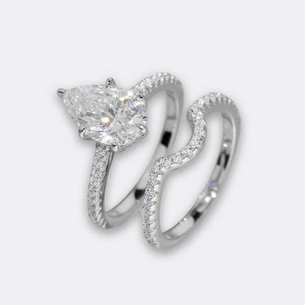 3ct Pear Bridal Set · Rhodium