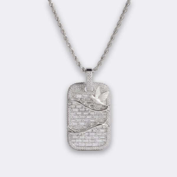 Iced Dove Dog Tag Pendant