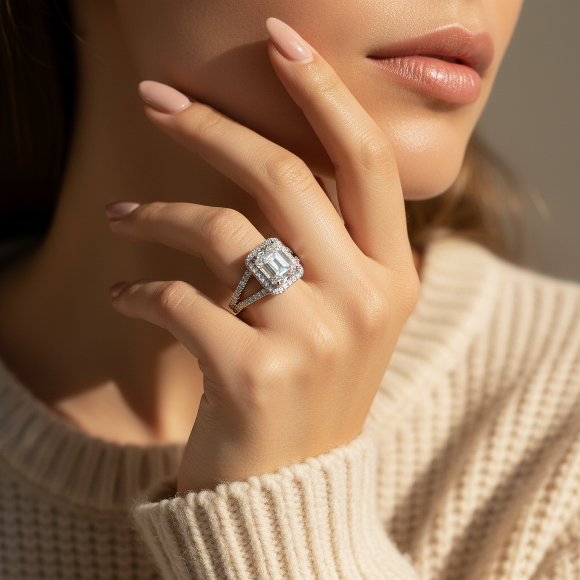 3ct Emerald Bridal Set Rhodium on hand