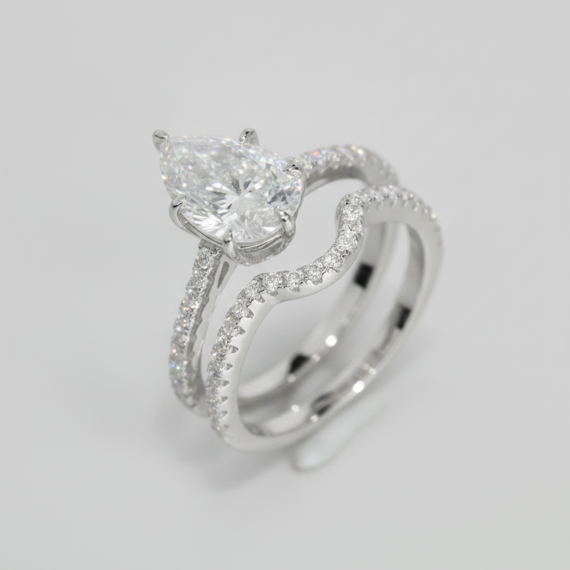 3ct Pear Bridal Set Rhodium detail