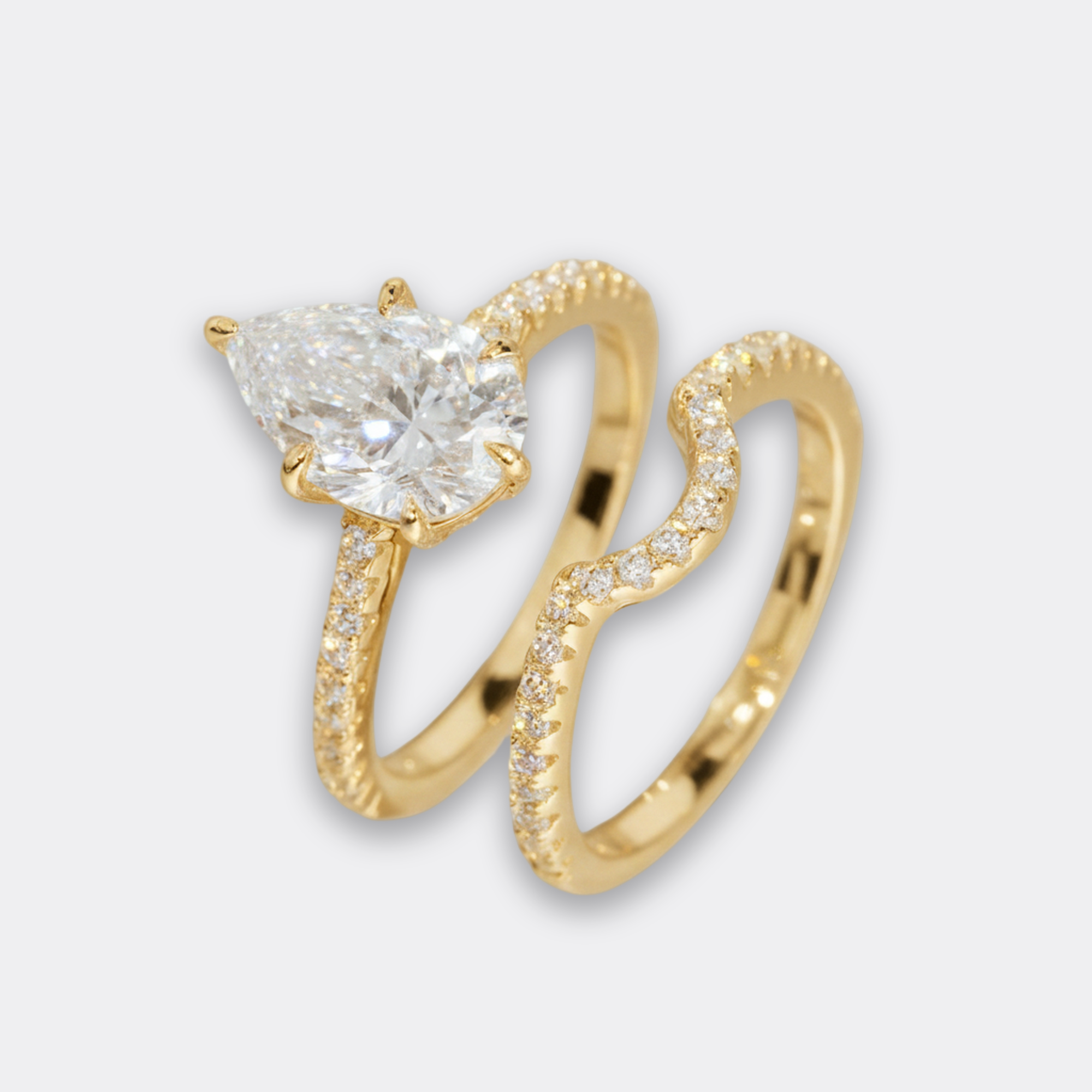 3ct Pear Bridal Set Rhodium in gold