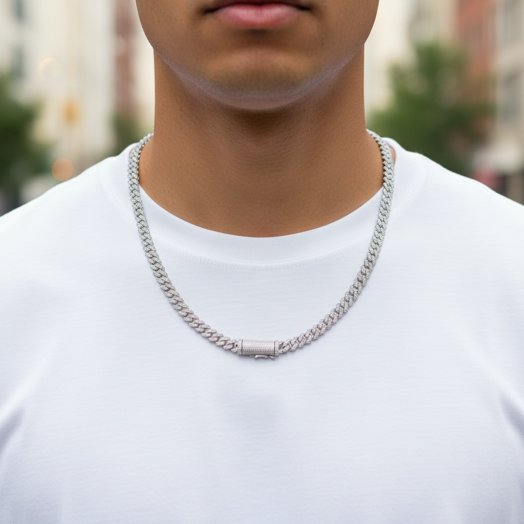 8mm Iced Cuban Chain worn on model