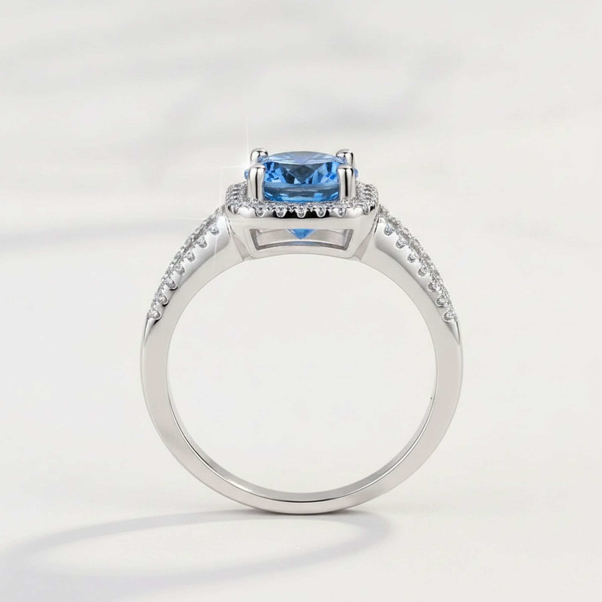 Blue Halo Moissanite Ring detail