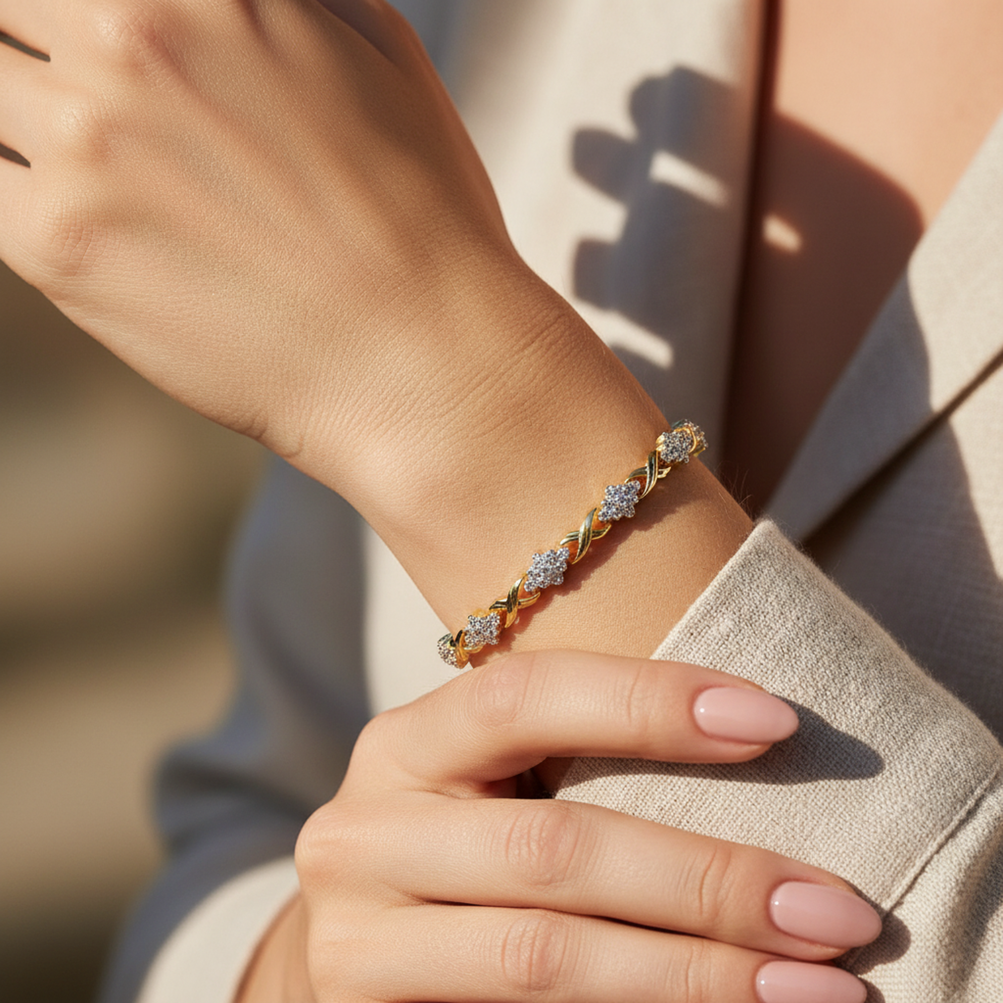 9K Gold Tennis Bracelet on wrist
