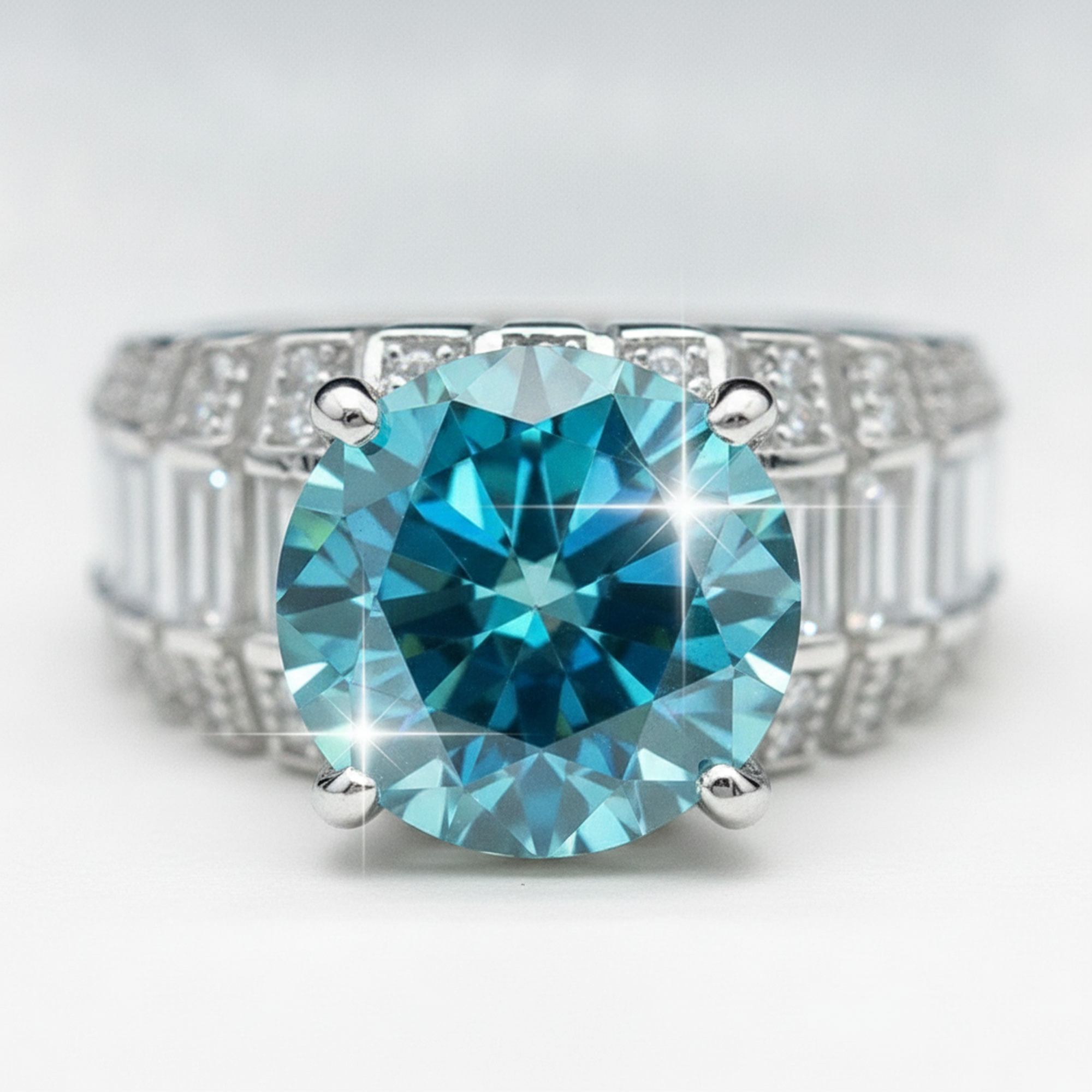 Blue Cushion Statement Ring close-up