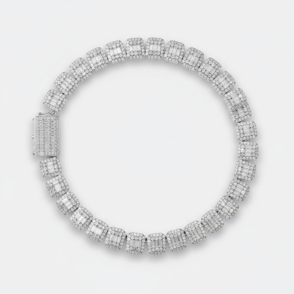 15mm baguette cuban chain in silver