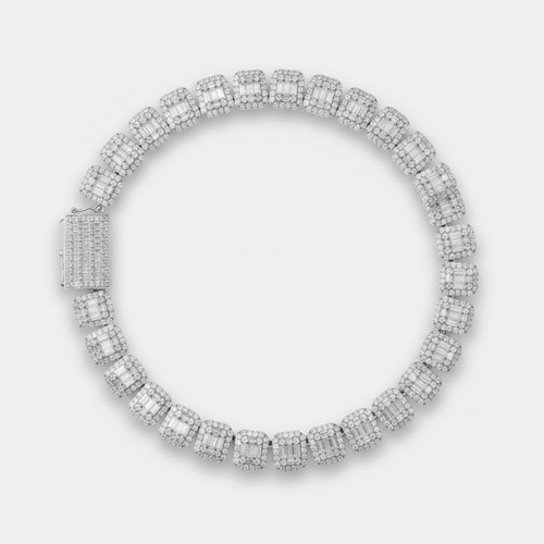 15mm baguette cuban chain in silver