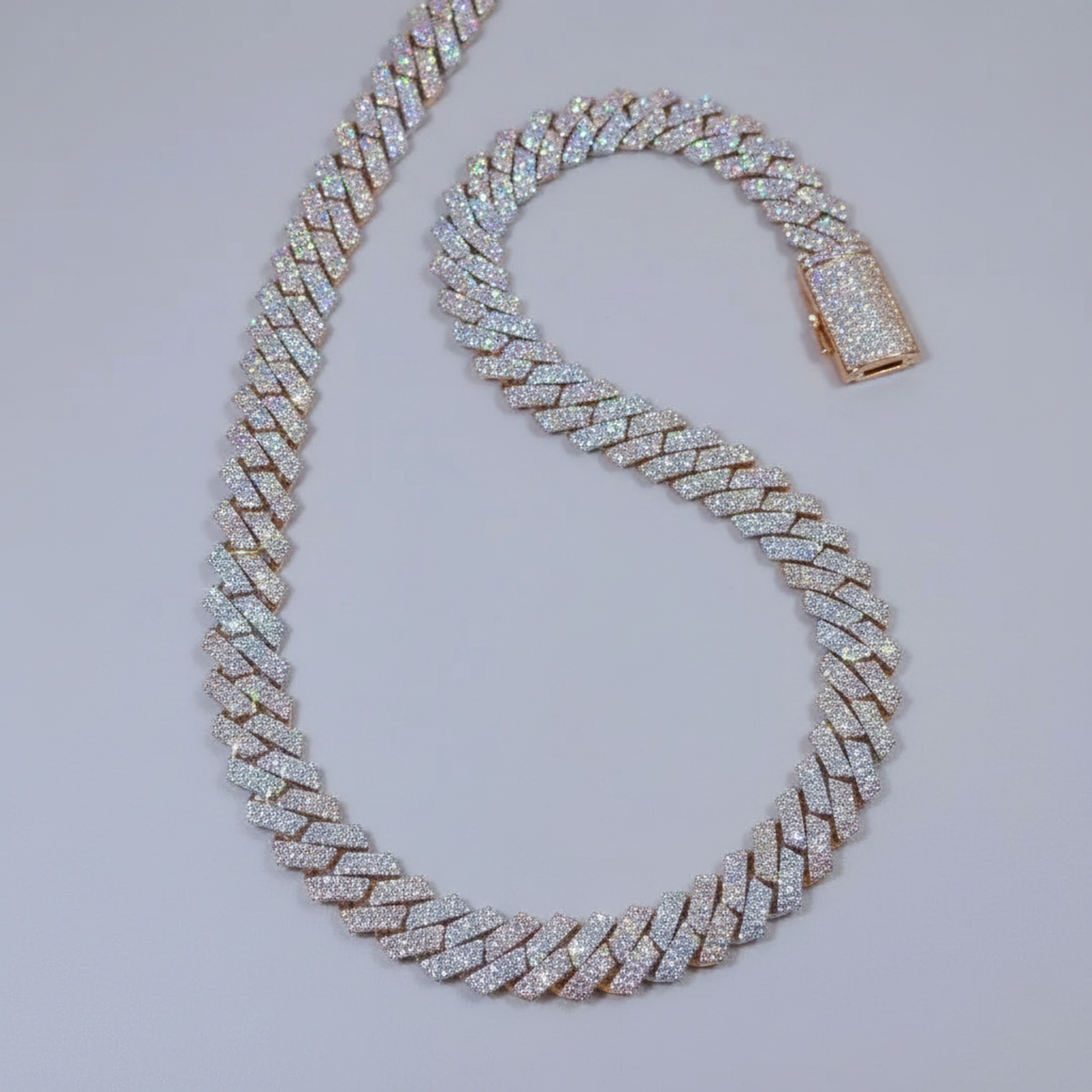 14mm Two-Tone Cuban Necklace silver and rose