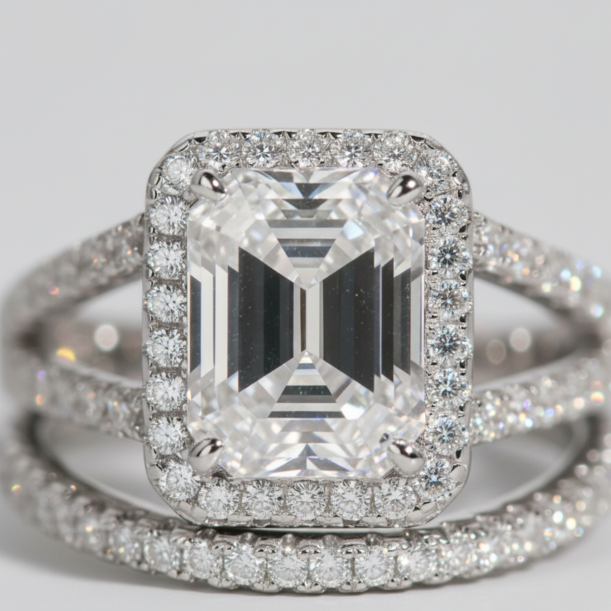 3ct Emerald Bridal Set Rhodium close-up