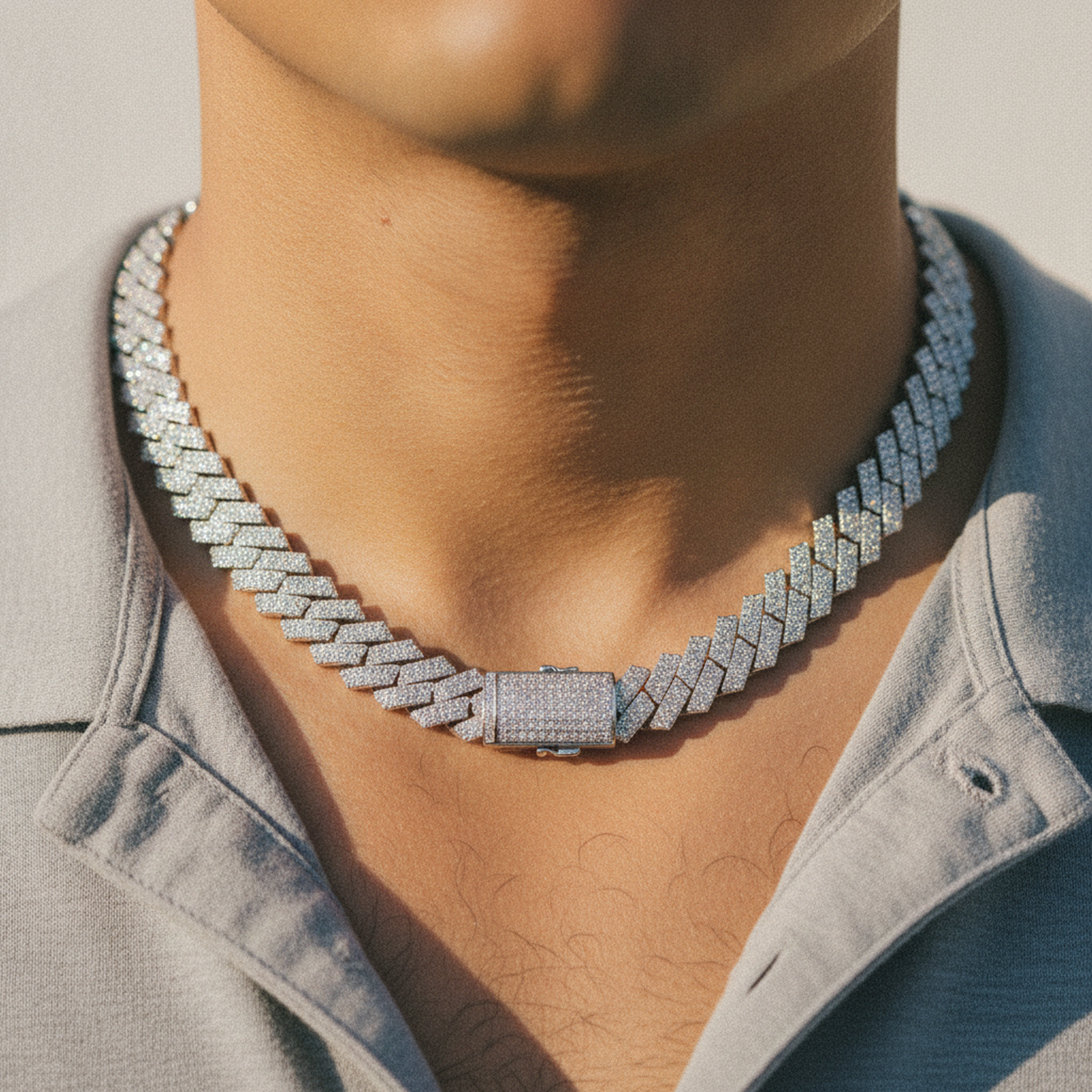 14mm Two-Tone Cuban Necklace on neck