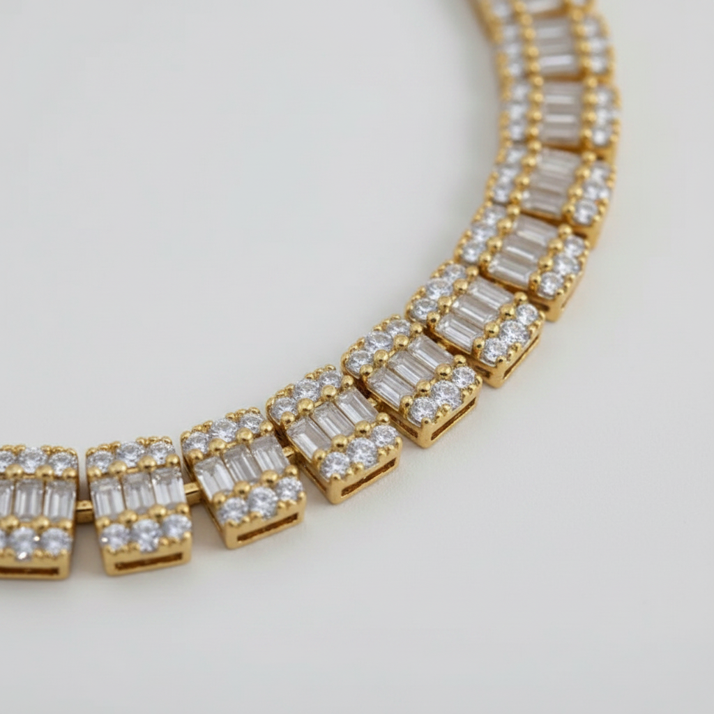 8mm Gold Baguette Cuban Chain close-up detail