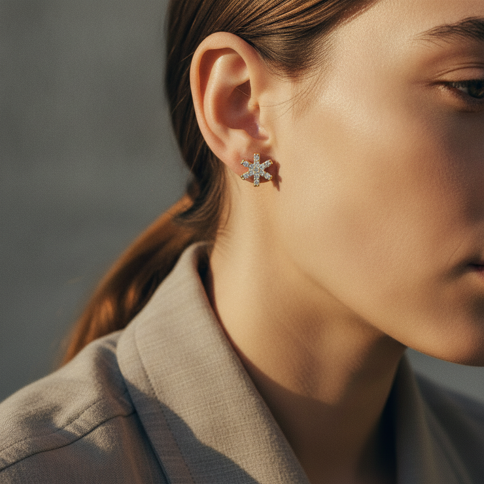 Gold Cluster Studs on ear