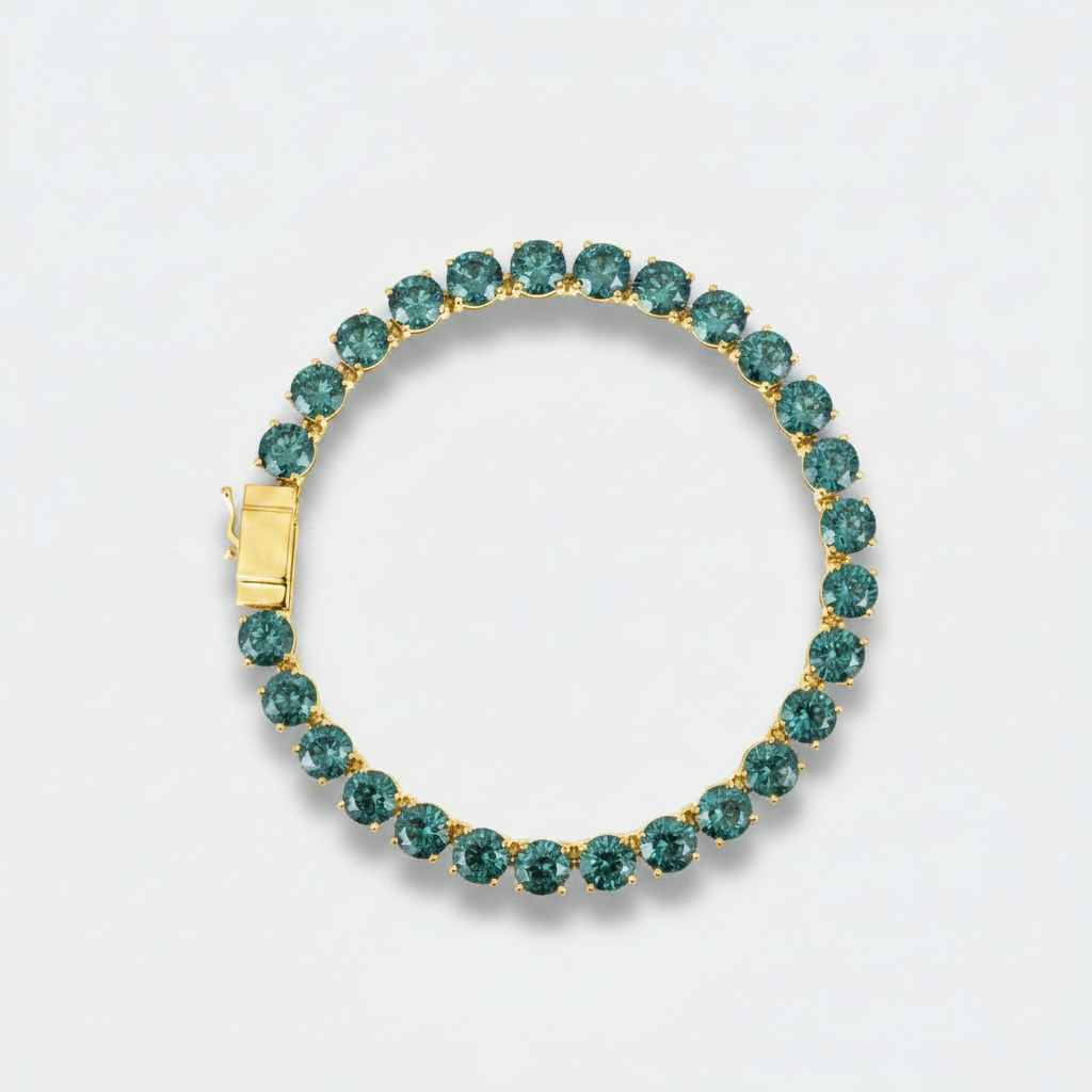 5mm green moissanite tennis chain in gold