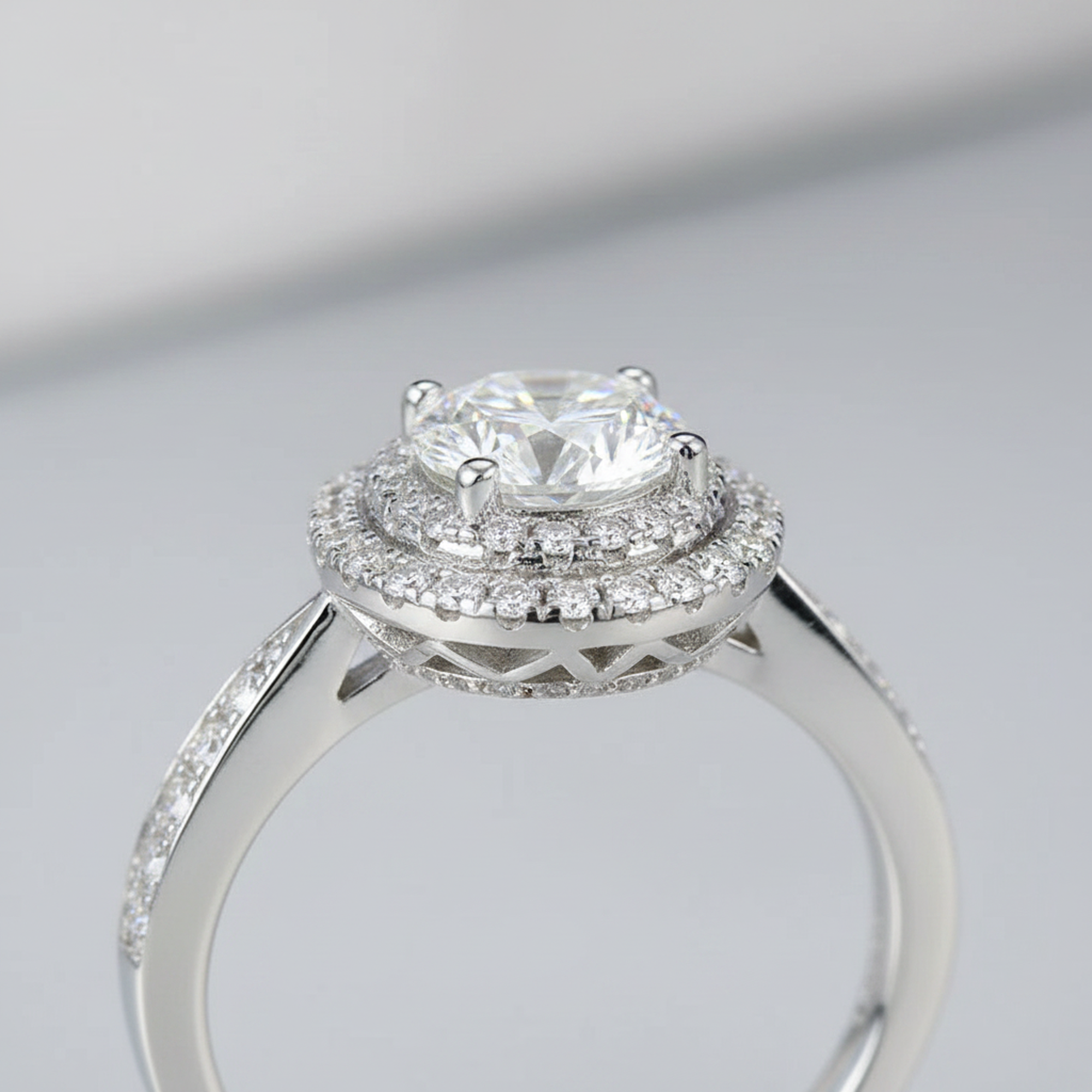 Double Halo Moissanite Ring side detail