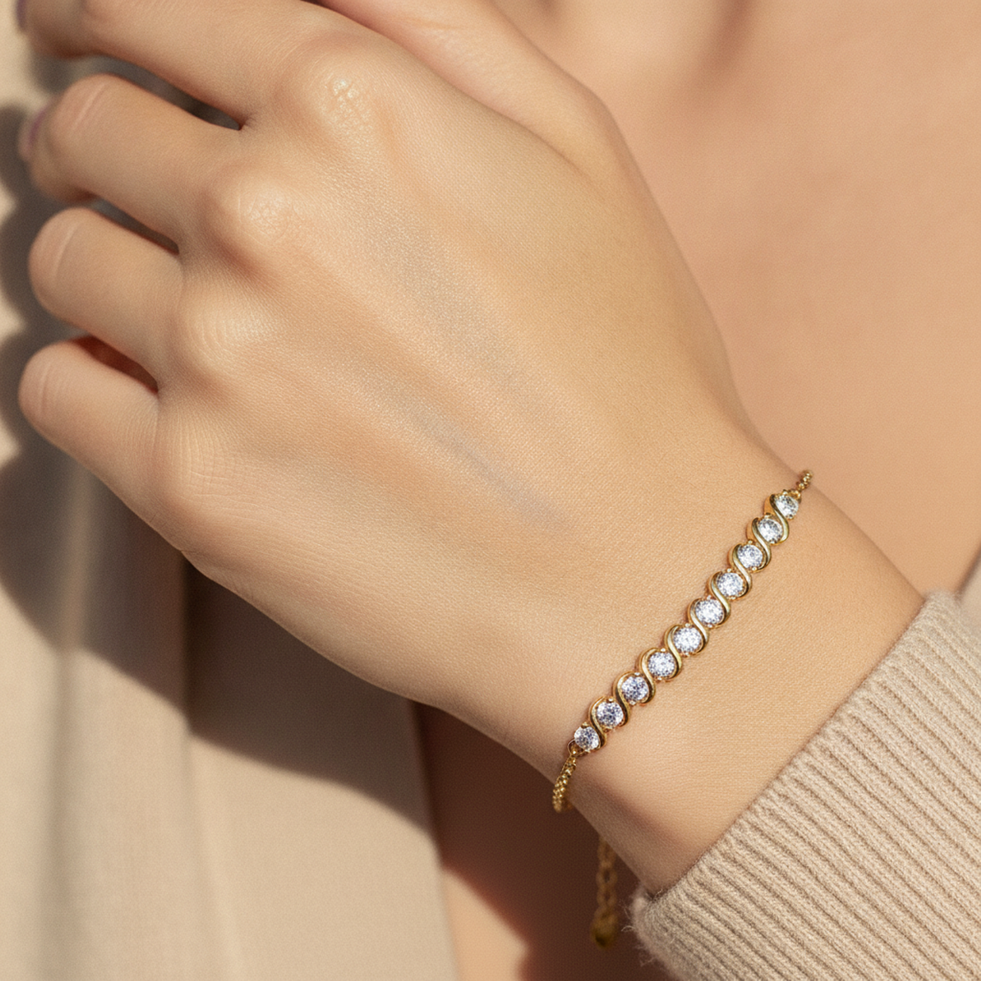 Adjustable Gold Bracelet on wrist