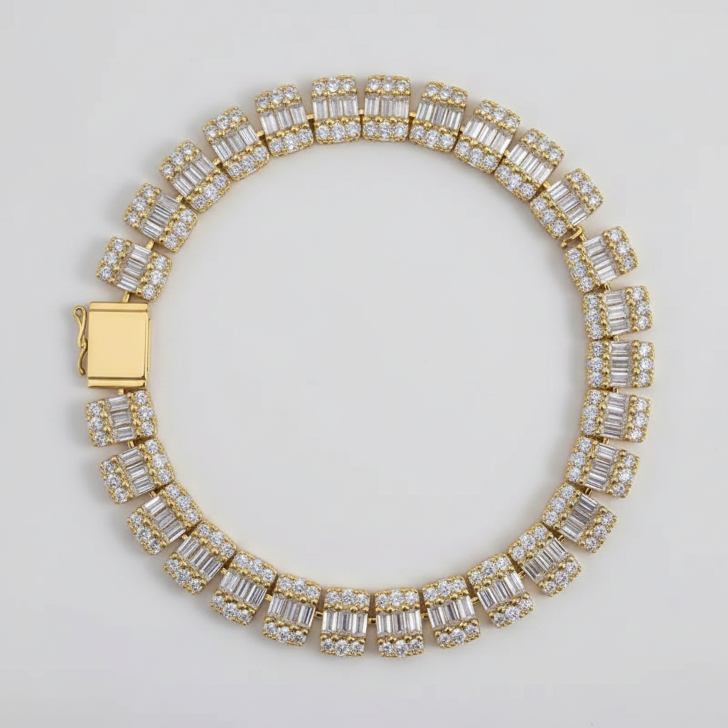 8mm gold baguette cuban chain with solid back